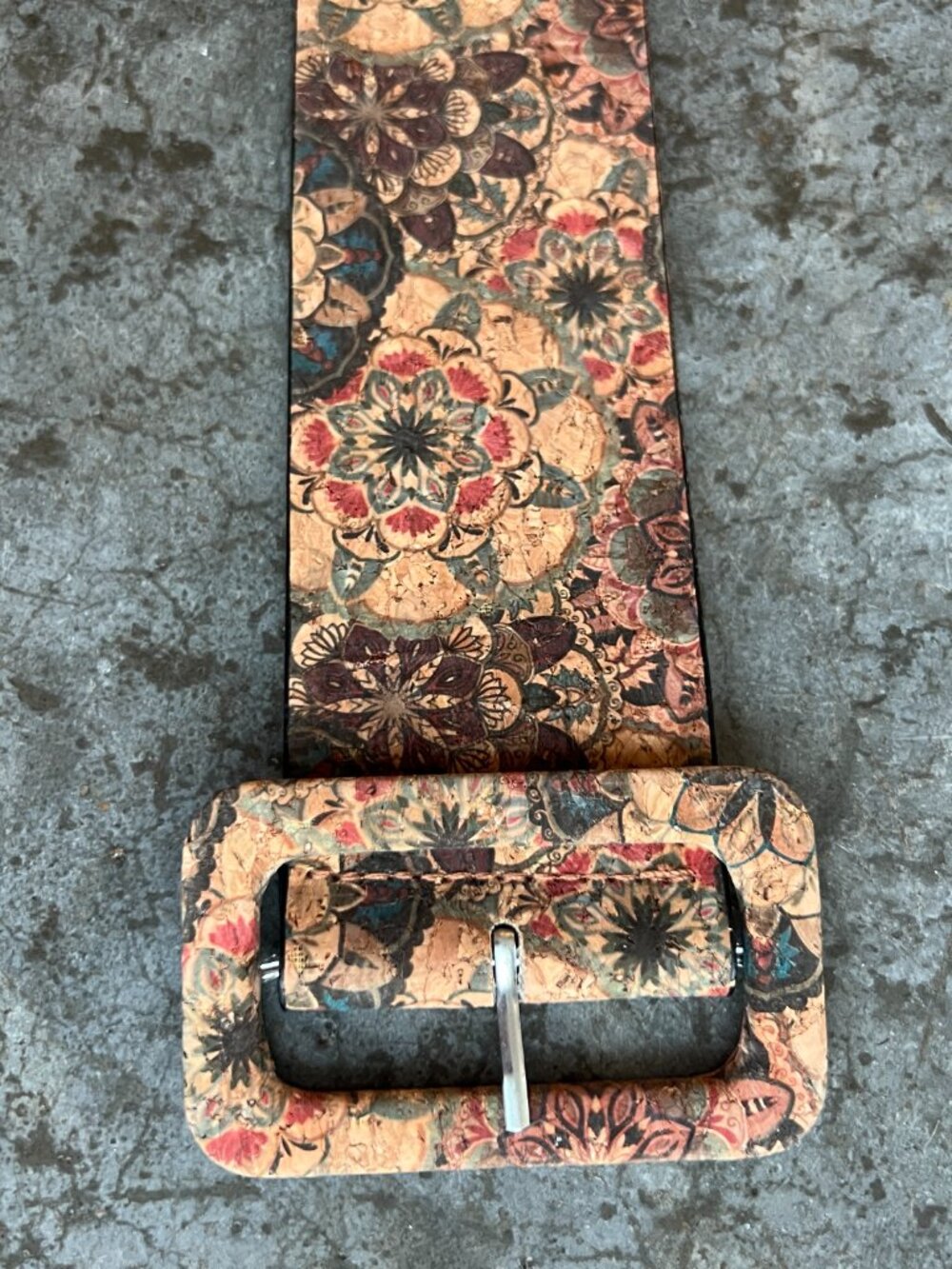Cork Statement Belt Mandala Floral Print Boho Eco-Friendly Sustainable 34-38"